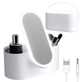 Fuerdich Schminktasche mit Spiegel und Licht, Abnehmbare Kosmetiktasche mit Spiegel und Licht, Make up Organizer mit Einstellbarer Beleuchtung und Winkel für Zuhause und Unterwegs