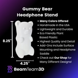 Gummy Bear Headphone Stand Hanger - Cute Headset Holder - Kawaii Desk Accessories - Compatible with Most Headphones (Pastel Pink)