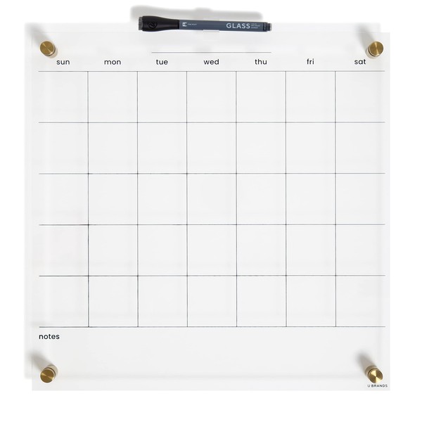 U Brands Acrylic Monthly Dry Erase Calendar, Clear with Gold