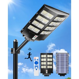 Ofuray 1000W Solar Street Lights Outdoor,148000LM Solar Street Lights Parking Lot Lights Commercial Dusk to Dawn, 6500k Waterproof Led with Remote Control Motion for Street,Court,Barn