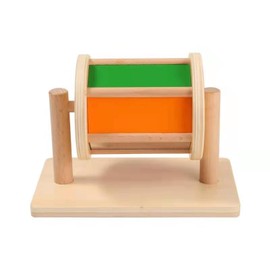 LEADER JOY Montessori Spinning Drum Baby Wooden Toys for 1-3 Year Old with Mirror and Bell for Infant Toddler, Sensory Development Toys Baby Toys Gifts