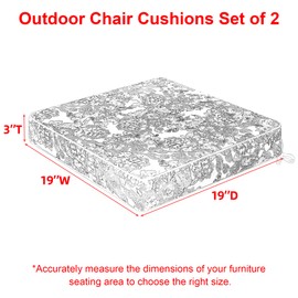 Favoyard Outdoor Chair Cushion 19 x 19 x 3 In Waterproof Pattern Fade Resistant Cushions for Patio Furniture with Removable Cover Attach Straps 28D Foam Insert Cushions Pads for Seat Sofa Couch 2 Pack