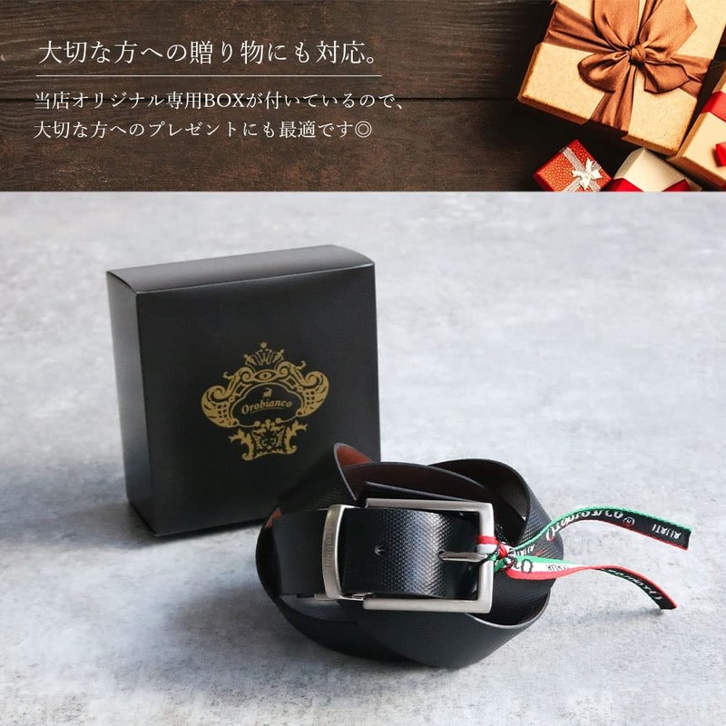 Orobianco Belt Swivel 2-Way Reversible Cowhide Leather, Made in Italy,