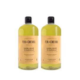 Fer à Cheval Olive Oil Marseille Liquid Soap 1 L/33.81 fl oz - Hypoallergenic, Natural Ingredients, Eco-Friendly Body & Hand Wash, 2 Pack