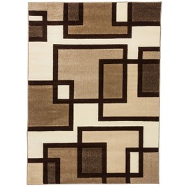 Well Woven Ruby Geometric 6x9 Area Rug Ivory & Beige Neutral Modern Contemporary Hand Carved Squares Design Perfect for Living Room Dining Room or Bedroom Plush Easy-Care Easy-to-Clean Carpet