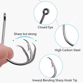 Pack of 100 Circle Fishing Hooks Kit Saltwater Hooks High Carbon Steel Inline Fishing Hooks Chemically Sharpened Barbed Point Octopus Fishing Hooks Size 1/0-5/0
