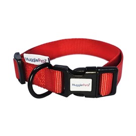 HugglePets Snappy Red Medium 30-50cm Dog Collar | Adjustable Weatherproof Collar with Accessory Ring | Woven Fabric Collar | Small Medium Large Dogs