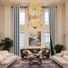 JSFLY 100% Blackout Curtains 120 inch Length for High Ceiling, Extra Long Thermal Insulated Grommet Window Drapes Light Blocking Curtains for Living Room 10ft, 2 Panels (52x120 inches,Light Gray)