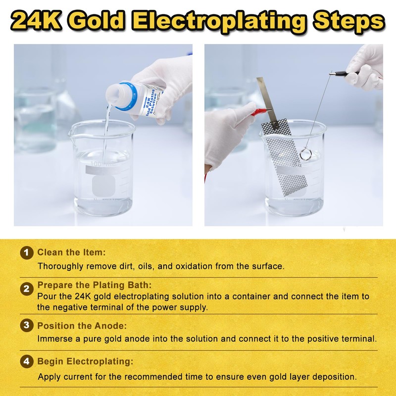 24K Gold Plating Solution - Intended for Bath Electroplating Equipment