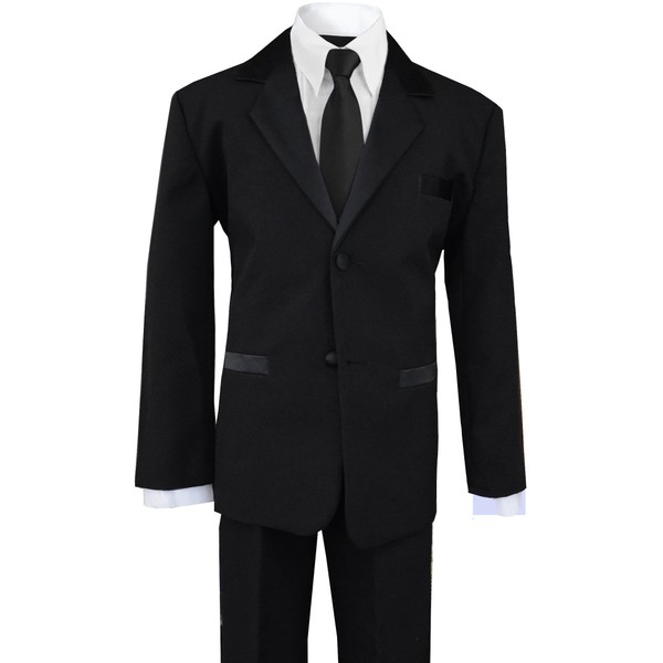 Boys Tuxedo Suit with Satin Notch Labels and a Black