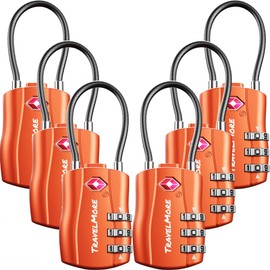 TSA Suitcase Locks | Luggage Lock with Flexible Cable | TSA Lock for Air Travel | Locks for Suitcases, Backpacks, Luggage | 6 Pack, Orange