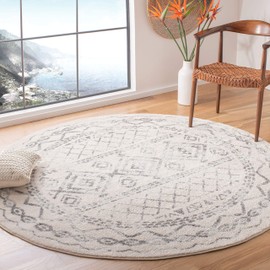 SAFAVIEH Tulum Collection 10' Round Ivory/Grey TUL268A Moroccan Boho Distressed Non-Shedding Area Rug