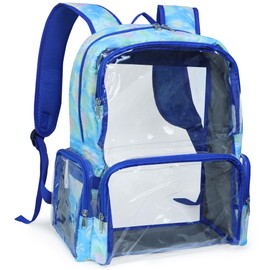 Clear Backpack Heavy Duty,18'' Large Clear Backpack with Multiple Pockets,See Through Bookbag for College Work Security,LOVE Blue