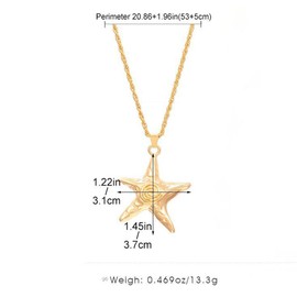Boho 14K Gold Plated Starfish Pendant Necklace for Women Beach, Dainty Swirl Sea Star Chain Necklace Ocean Holiday Beachy Party Aesthetic Jewelry Gift (Gold)