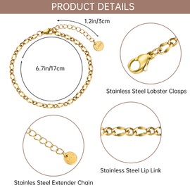 UMAOKANG 10PCS Lip Chains Bracelet for Jewelry Making Gold Plated Stainless Steel Hand Chain Bracelets Bulk