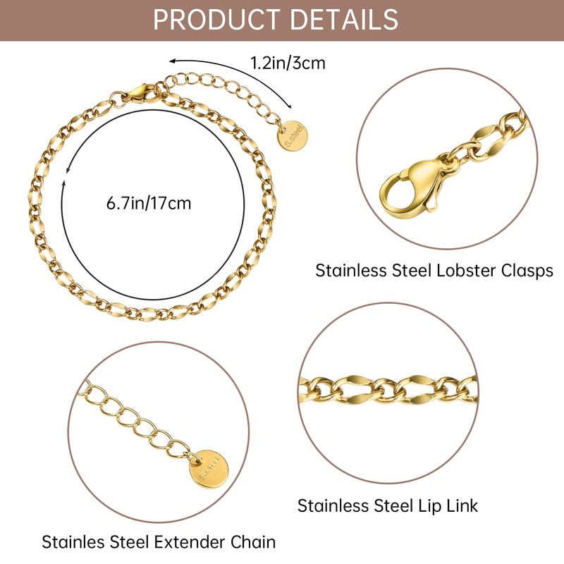 UMAOKANG 10PCS Lip Chains Bracelet for Jewelry Making Gold Plated