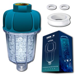 ORBON Geyser Water Softener with Crystal Resin Balls – Hard Water Filter for Geyser Inlet | Bathroom Water Heater Pre-Filter Softener | Geyser Inlet Water Hardness Remover | 1/2" MNPT to FNPT | 1 Unit