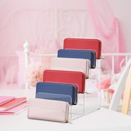 HEMOTON 6 Tier Clear Acrylic Wallet Display Stand Holder Handbag Purse Display Stands Sunglasses Jewelry Stand Cosmetic Display Racks (23X21X10cm)