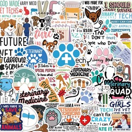Bifarde 50Pcs Cartoon Vet Stickers - Waterproof & Easy Peel Decals for Luggage, Notebooks, Ideal Gifts for Pet Lovers