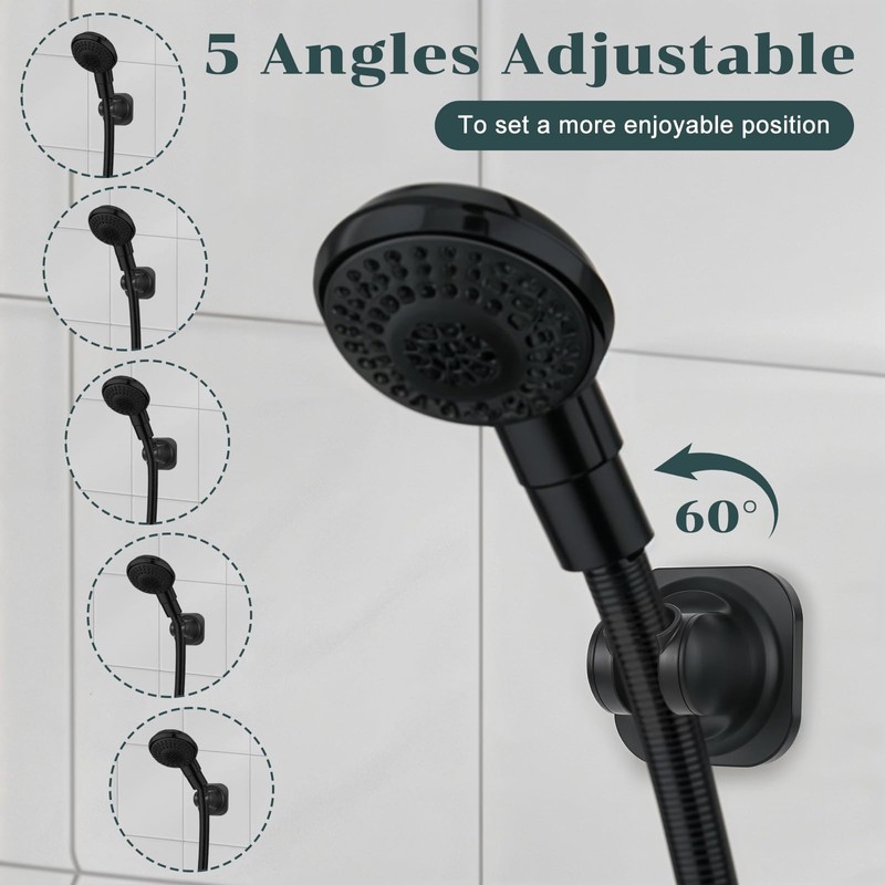 Kifmurase 1 Pcs Handheld Shower Head Holder Black, 5 Positions