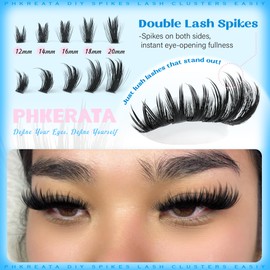 PHKERATA Lash Clusters Wispy Clusters Eyelash Extensions 12-20mm Fairy Eyelash Clusters with Spikes DIY Individual Lashes Extensions Look Soft Thick Volume Lashes Clusters Salon Effect