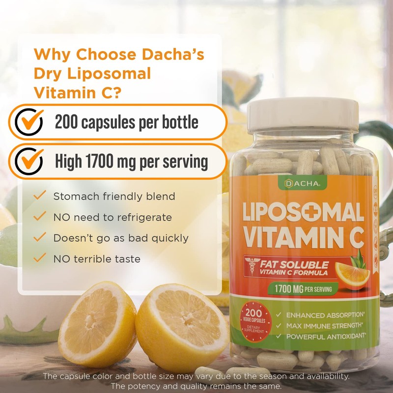 DACHA Natural Liposomal Vitamin C - 1700mg, 200 Capsules, Immune