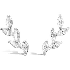TIGRADE Stud Earrings Marquise Cubic Zirconia Rhinestone Crawler Style Wedding Earrings 925 Sterling Silver Post Hypoallergenic for Women, Brides, Bridesmaid, Silver