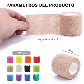 Vendas Autoadhesivas Elástico No Tejido - 12 Roll Venda Elastica - Venda Autoadherible 5cm X 4.5m - Cinta Cebolla para Vendaje para Estiramiento Atlét