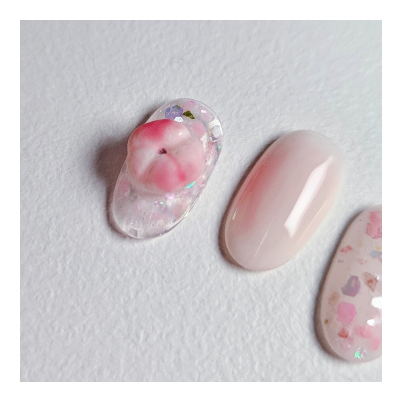 Sweet Peach Handmade Nail Tips Peach Cherry Blossoms - Round