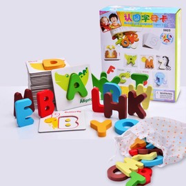 Voittozege 26 Pcs Number and Alphabet Flash Cards，Wooden Letters Animal Flashcards, Wooden Letters，Numbers and Alphabets Cards for Everyone