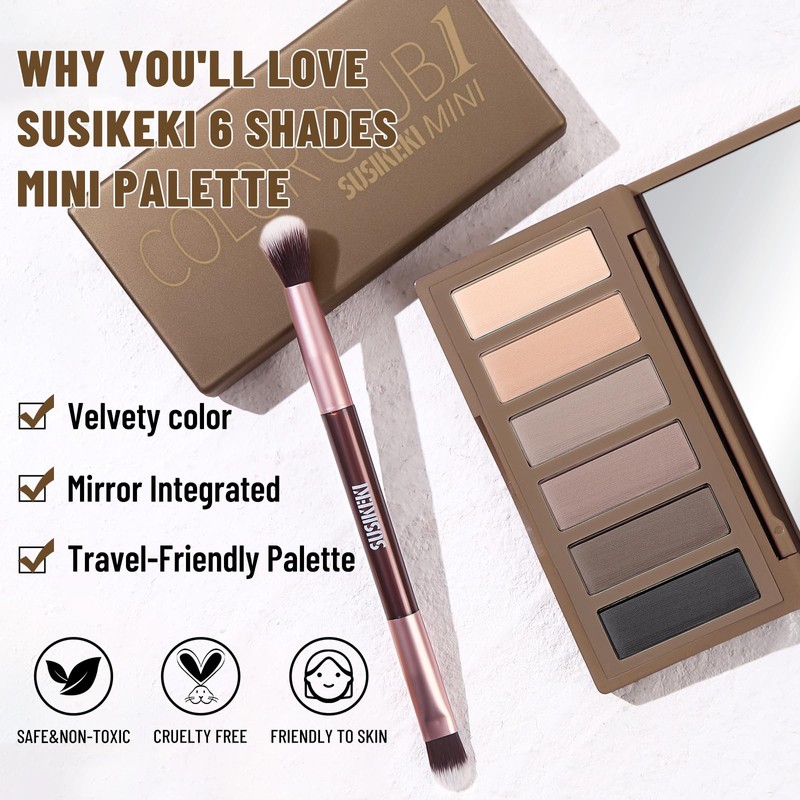 SUSIKEKI 6 Colors Mini Eyeshadow Makeup Palette with Brush Neutral