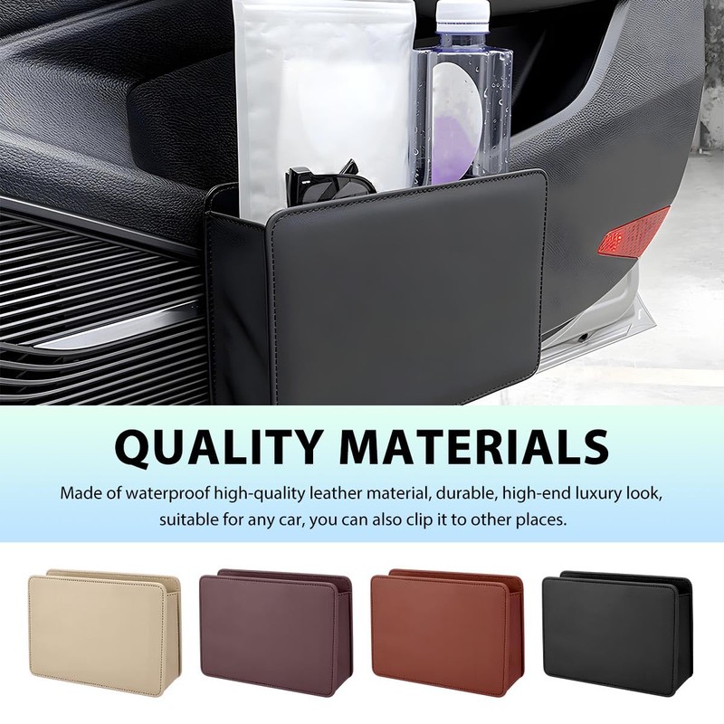 FSTURIOS Car Trash Can, Waterproof Leather Hanging Storage Container Vehicle