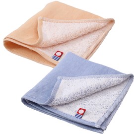 Imabari Towel Certified Handkerchief, Hand Towel, Towel Handkerchief, Made in Japan, 100% Cotton, 9.8 x 9.8 inches (25 x 25 cm), Set of 2 (Gauze Fabric, Orange, Blue)