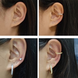 Sllaiss 3 Pairs Sterling Silver Ball Stud Earrings Screw On Tragus Cartilage Earrings Stud 14K Gold Plated Tiny Screwback Earrings For Women 2mm 3mm 4mm (White Gold)