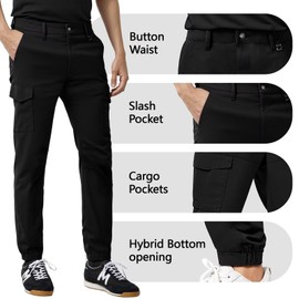 ETHANOL Men’s Stretch Techwear 6-Pocket Cargo Pants with Heat-Seal Zipper for Workout and Workwear ACPJHL57201SK BLK Black XL
