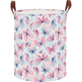 CLOCOR Large Laundry Basket,Waterproof Nursery Hamper,Collapsible Fabric Storage Container,Room Decor,Gift Basket（Pink & Purple Butterfly