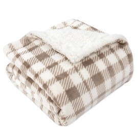 Jessica Simpson Luxury Velour Plush Printed Baby Blanket for Newborns, Infants and Toddlers (Plaid Taupe)