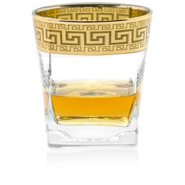 Red Co. Set of 6 Clear Decorated 11 Fl Oz Drinking Glasses with Golden Greek Key Trim – Lowball