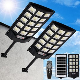 FEIERYA Solar Lights Outdoor,IP66 Waterproof Solar Street Lights with Motion Sensor & Remote,6500K Dusk to Dawn Street Lamps for Parking Lot/Yard/Garden(2 Pack)