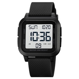 BESTKANG Unisex LED Digital Watch Women Men Digital Sports Watch Fashion Simple Luminous Waterproof Watch (Black-White)