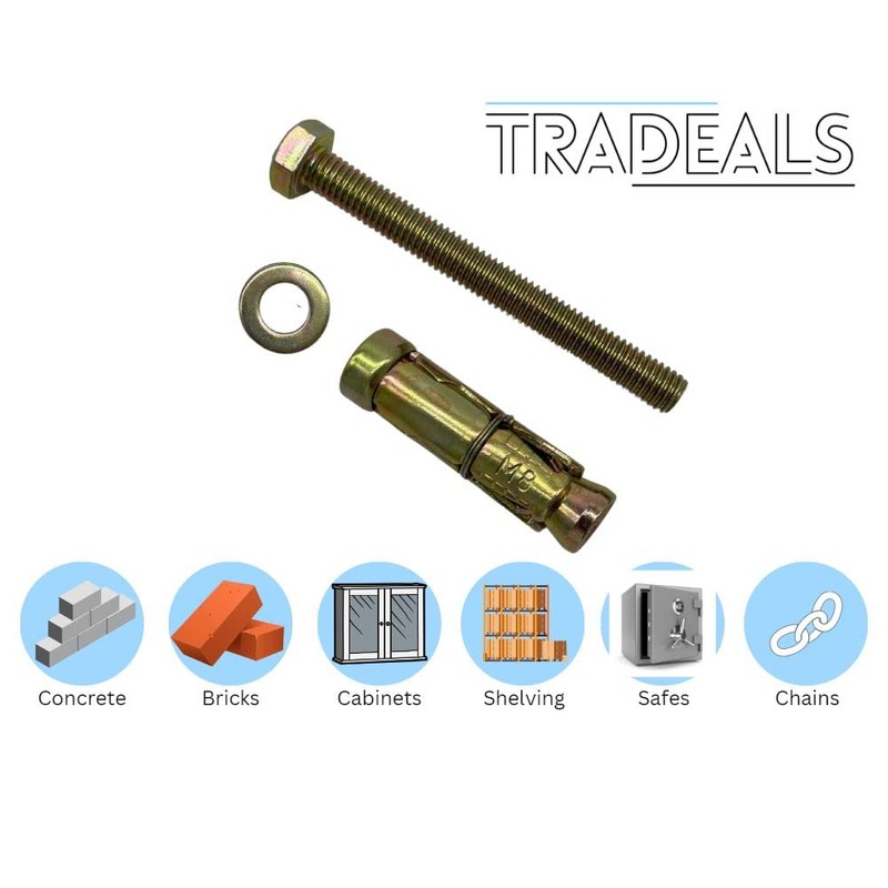 Tradeals 10 Piece M8 x 75mm Expansion Bolts Rawl Plugs