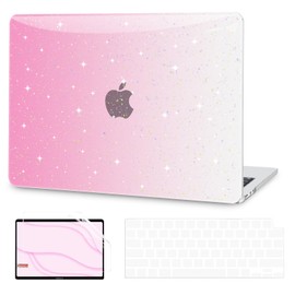 G JGOO Compatible with MacBook Air 13 inch Case 2025 2024 2023 2022 M4 A3240 M3 A3113 M2 A2681, Glitter Hard Shell for MacBook Air 13.6 inch Case + Keyboard Cover + Screen Protector, Gradient Pink