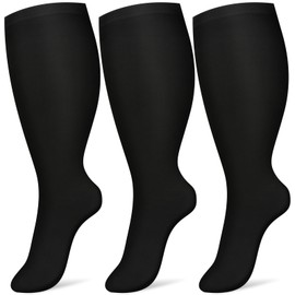 Pnosnesy 3 Pairs Plus Size Compression Socks for Women and Men, Wide Calf 20-30, Extra Large Knee High Support for Blood Circulation, black