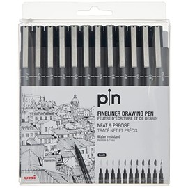 UNI PIN FINELINER DRAWING PEN SET 12 BLACK