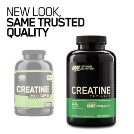 Optimum Nutrition Creatine Capsules with 2500 mg of Unflavoured Creatine Monohydrate per Serving, Creatine Food Supplement Capsules to support performance, 100 Servings, 200 Capsules
