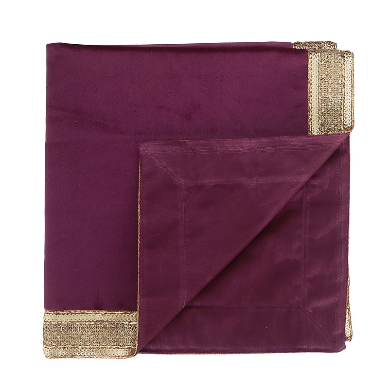 Indian Consigners Solid Pink/Purple Velvet Cloth With Golden Shinny Border,