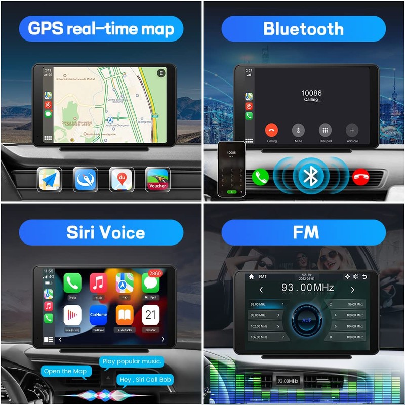 Portable Wireless Apple CarPlay and Android Auto Car Radio Stereo,