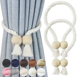 Nieffeiy Nieffeiy 2 Pack Magnetic Curtain Tiebacks Cotton Hand Woven Tie Back Decorative Rope Holdbacks for Curtains Draperies No Tools Required, Cream