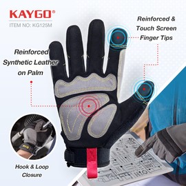 KAYGO Work Gloves For Men, KG125M Touch Screen Mechanics Gloves for All Purpose, Excellent Grip, Heavy Duty, High Dexterity, Ideal for Construction Automotive DIY Gardening (Black, L, Pack of 1)
