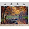 CHNYWORK 7x5ft Autumn Forest Backdrop Fall Landscape Lake Wooden Boat Yellow Trees Natural Park Scenery Background Travel Hiking Camping Party Decorations Photo Booth Props Wallpaper